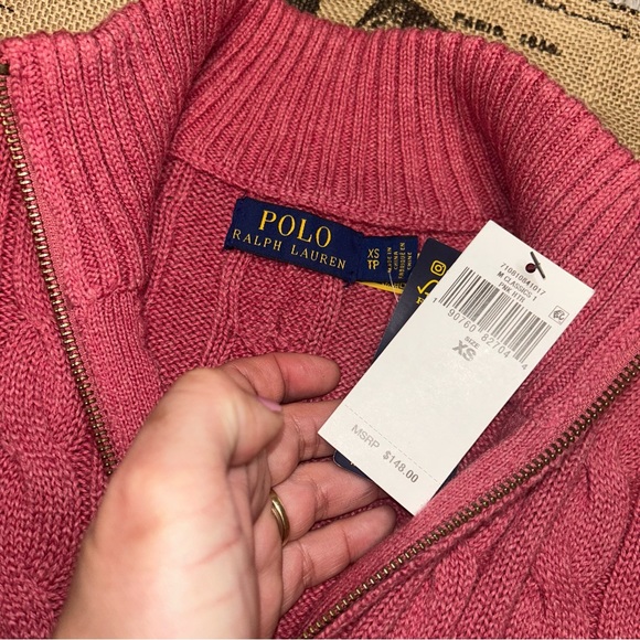Polo Ralph Lauren NWT! Men'S Old Pink Cable-Knit Cotton Quarter-Zip Sweater - Picture 10 of 15